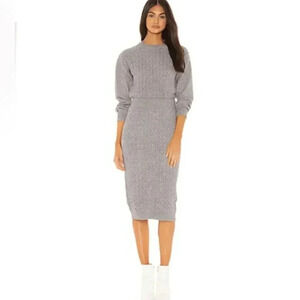 REVOLVE Heartloom Midi Skirt New Sweater Cable Knit Neutral Gray